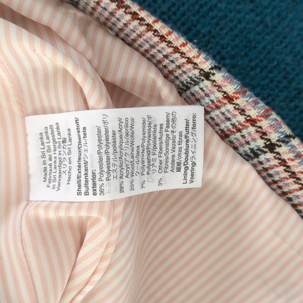 J. Crew Nello Gori Multicolor Checkered Blazer, Women's Size 20 - Picture 4 of 7